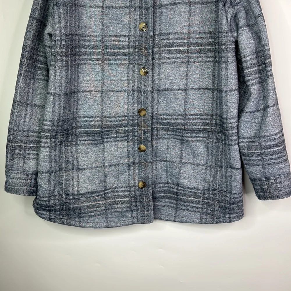 J.Jill Blue Gray Plaid Button Shacket Size Medium
